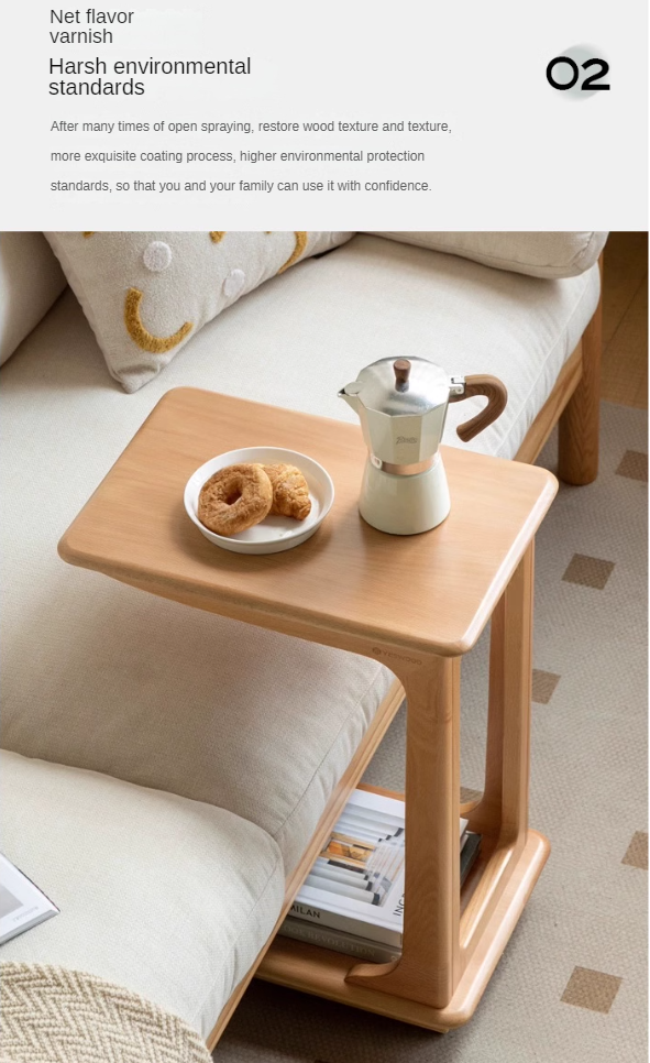 Beech solid wood mobile side table