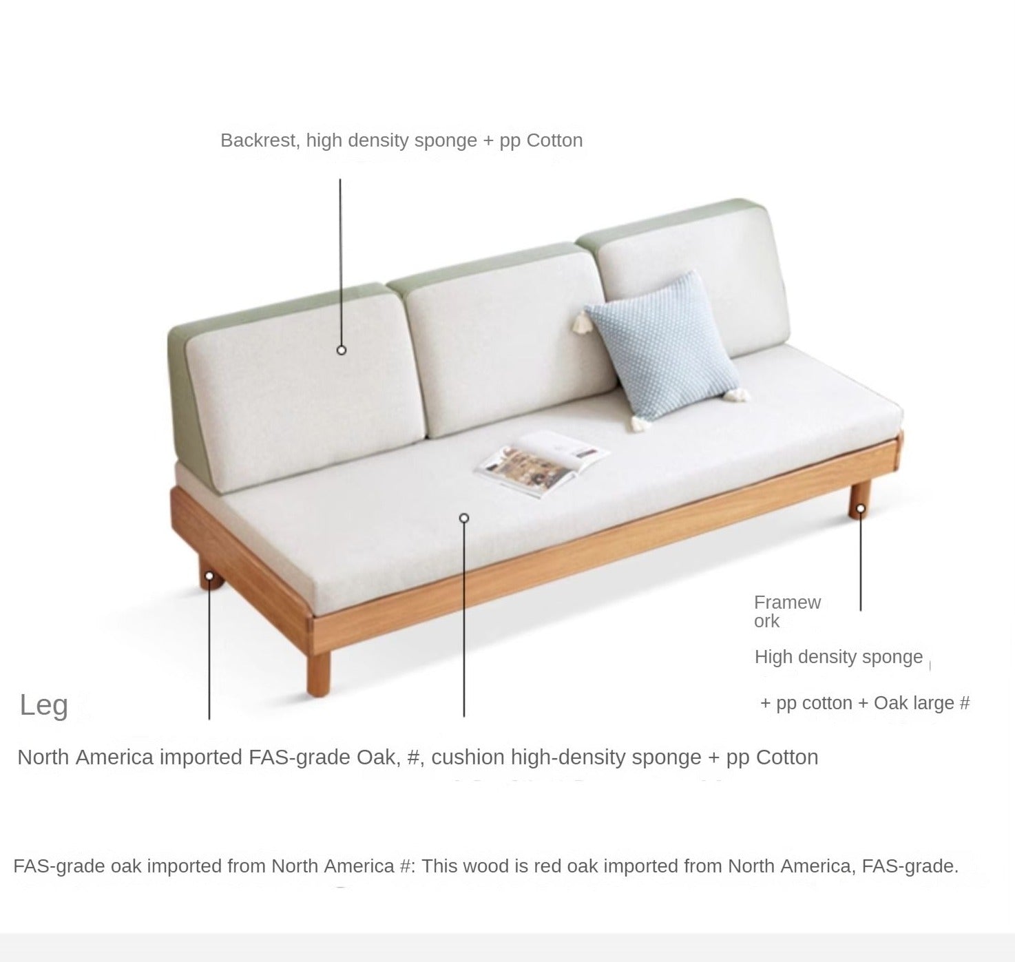 Oak solid wood tatami fabric sofa bed)