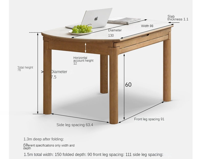 Ash solid wood retractable rock plate dining table