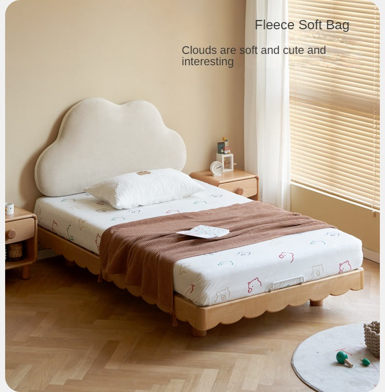 Beech Solid Wood Soft Children's Single Platform Bed, Headboard-Free Bed