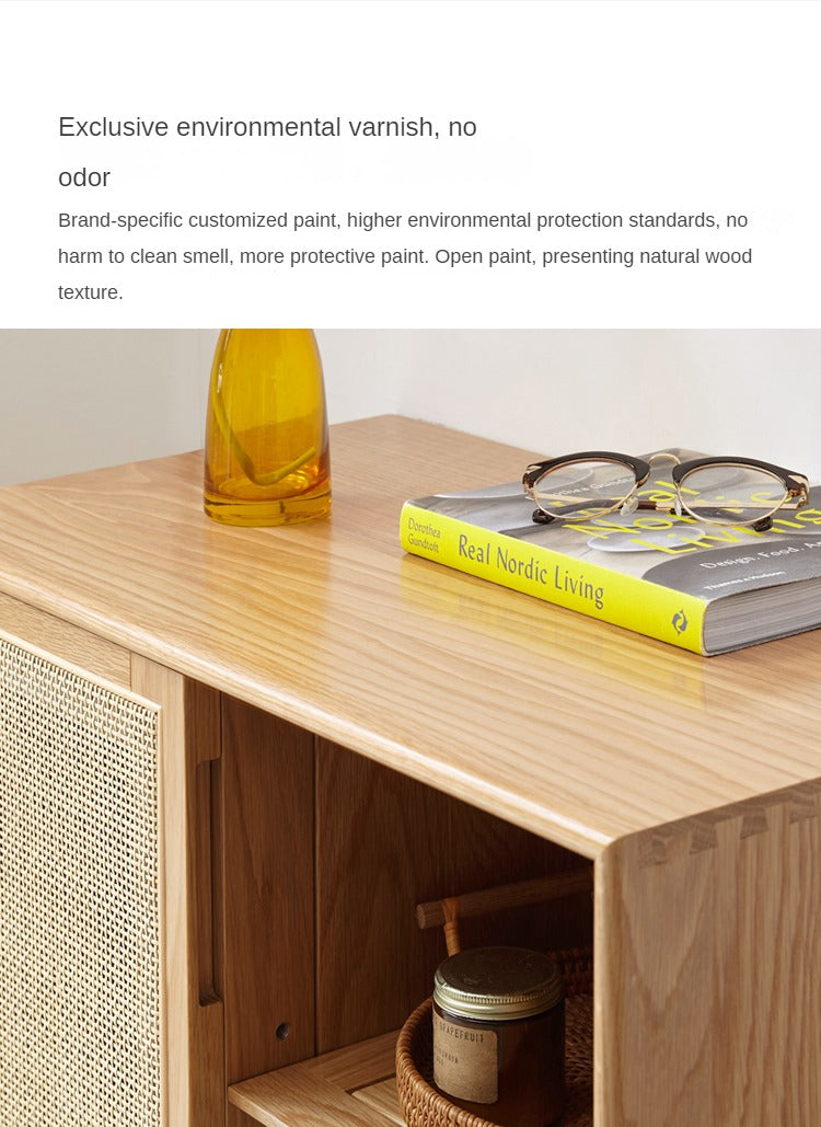 Oak Solid Wood rattan Wide Side Cabinet "