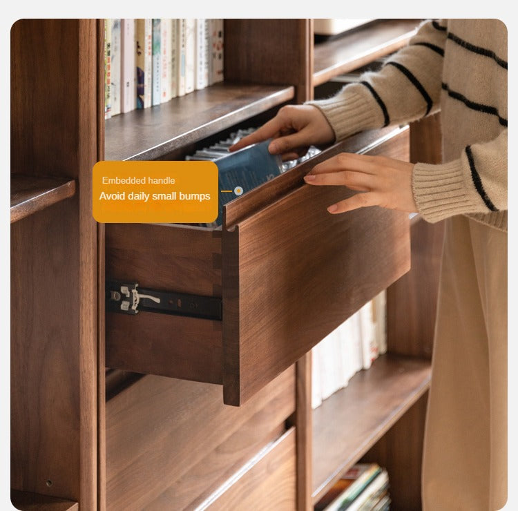 Black Walnut solid wood bookcase floor-standing free combination bookshelf<