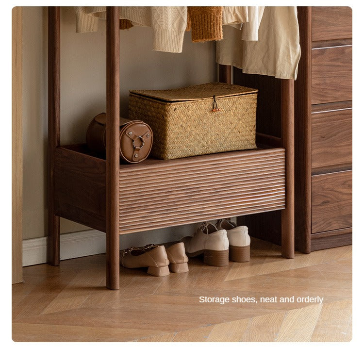 Black Walnut Solid Wood Floor to Floor Clothes Storage Rack<