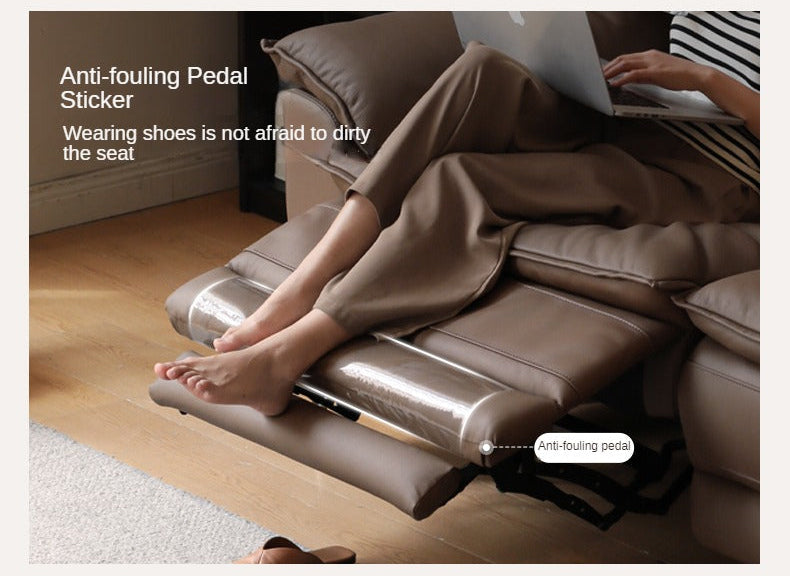 Genuine leather zero-wall electric reclining sofa adjustable headrest, deep cushioned seats