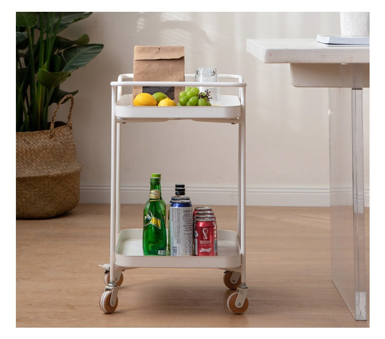 Double Layer Storage Mobile Side Table White Trolley