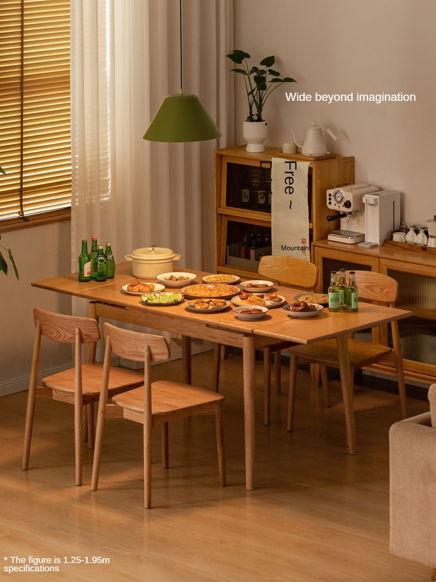 Oak Solid Wood Retractable Dining Table Large Tabletop