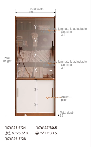 Poplar Solid Wood Antique Style Glass Combination Display Bookcase