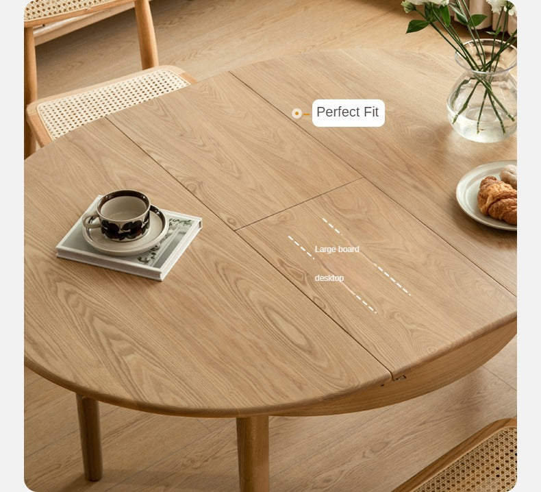 Oak, ash Solid Wood Retractable Round Dining Table