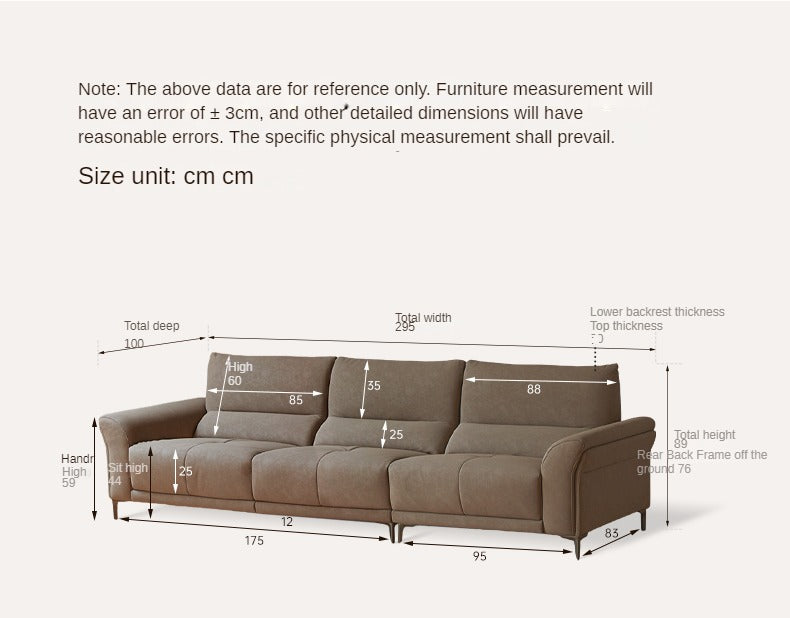 Fabric Italian Minimalist Three-seater High-legged Straight Sofa