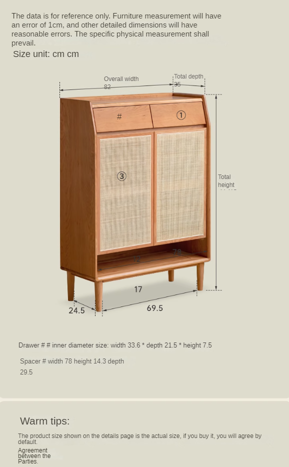 Сherry solid wood rattan locker shoe cabinet