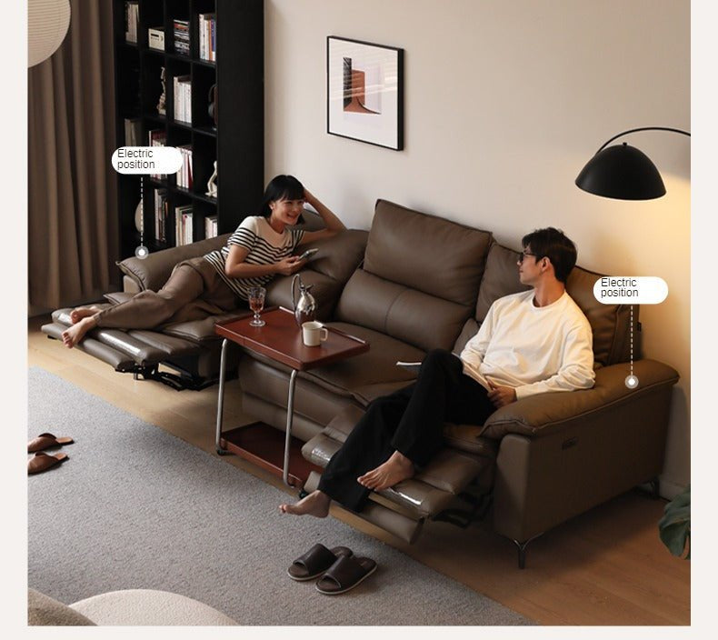 Genuine leather zero-wall electric reclining sofa adjustable headrest, deep cushioned seats