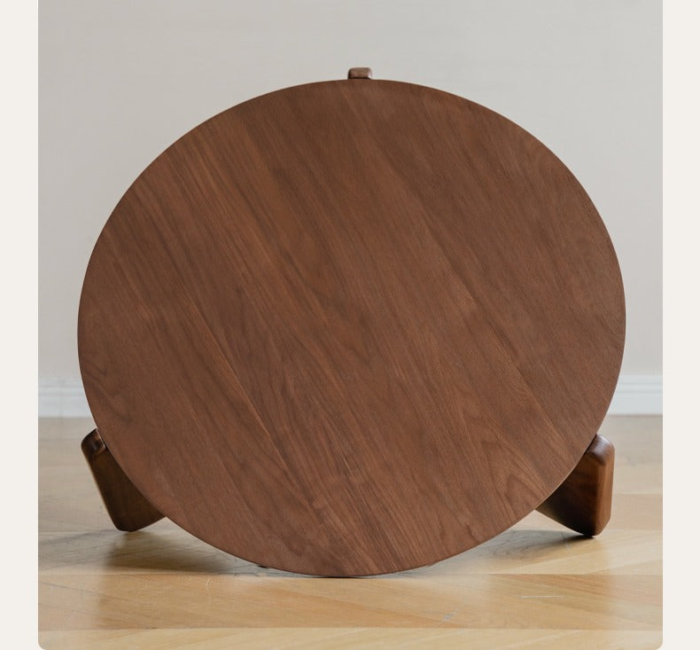 Black walnut solid wood slate round tea coffee table: