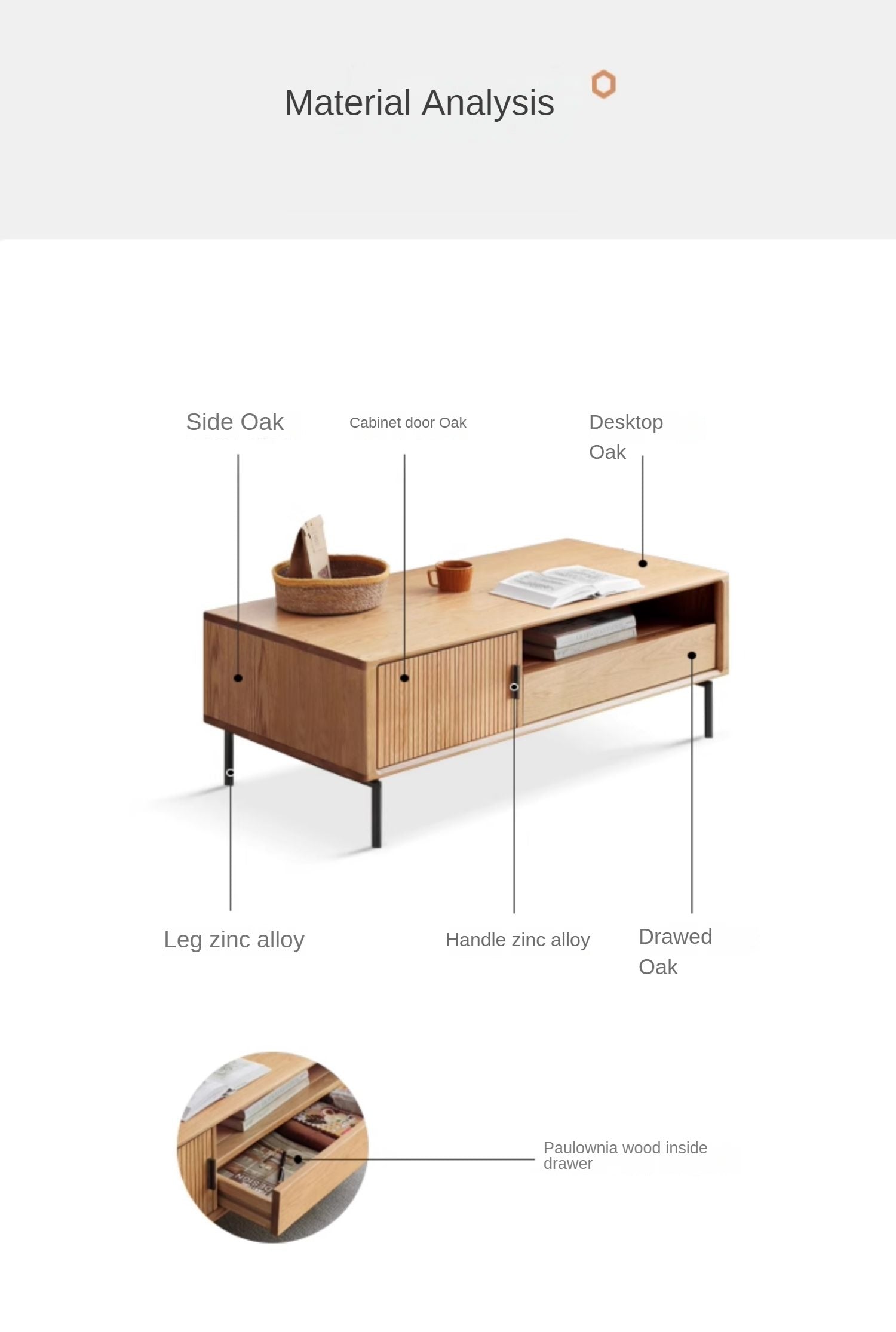 Oak Solid Wood Tea Table Nordic "