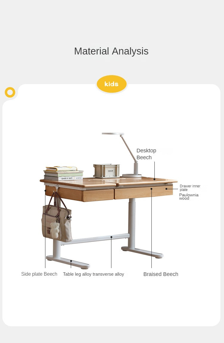Beech Solid Wood adjustable  lifting learning table "
