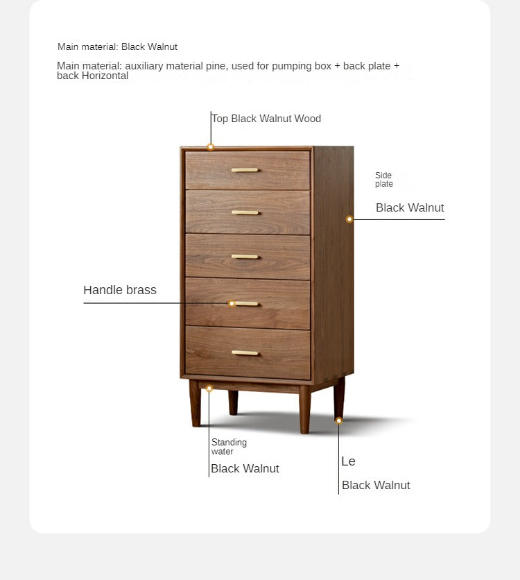 Black walnut solid wood chest of drawers Dresser"