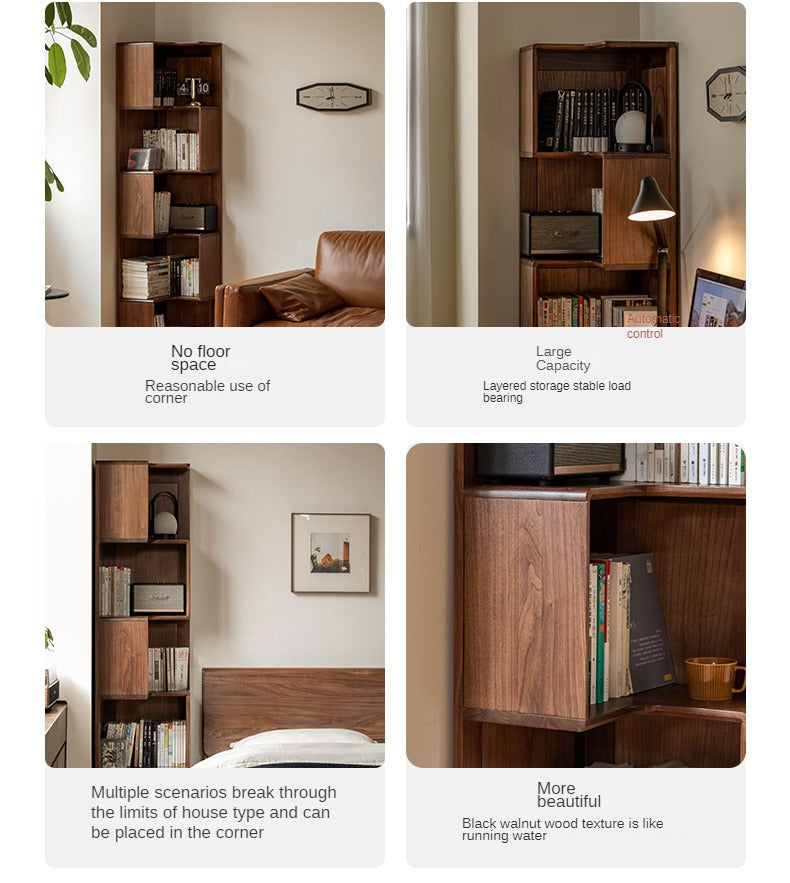 Black walnut solid wood corner storage bookcase<