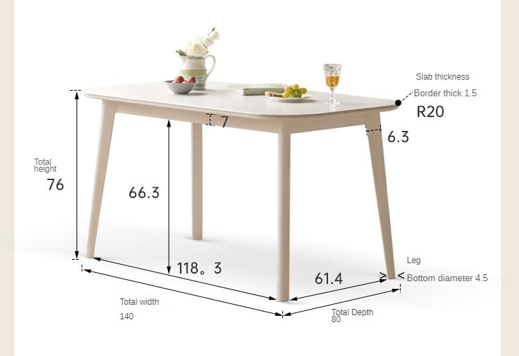 Rubber solid wood white cream style rock board dining table