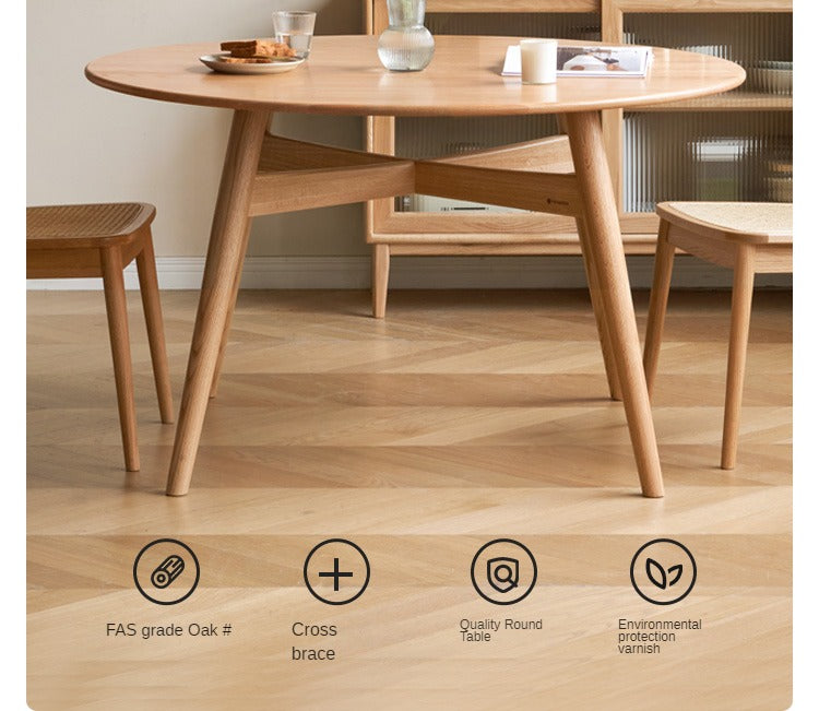 Oak Solid Wood Round Dining Table