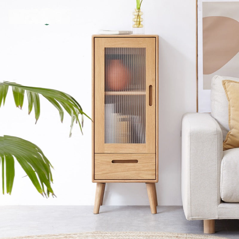 Oak Solid Wood Glass Door Display Side Cabinet