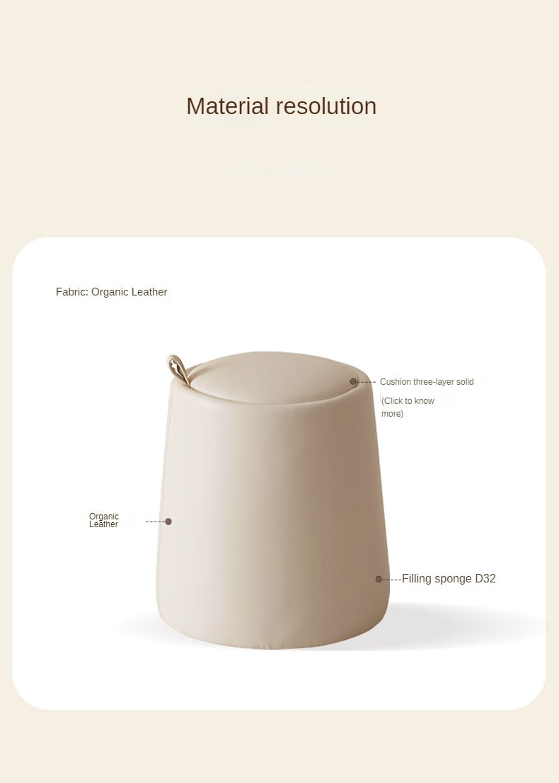 Organic Leather Makeup Stool Cream Round Style