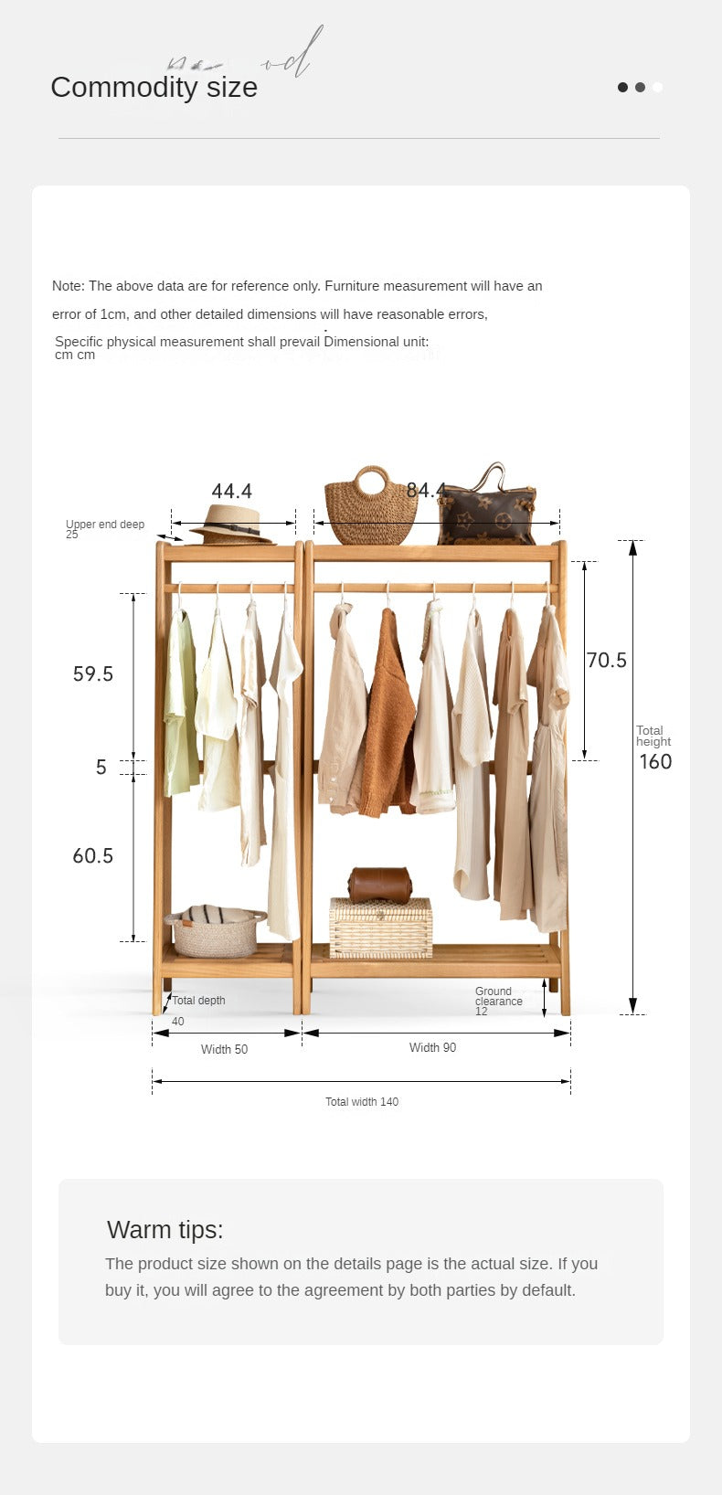 Oak, Ash solid wood hanger for small bedroom floor standing storage rack