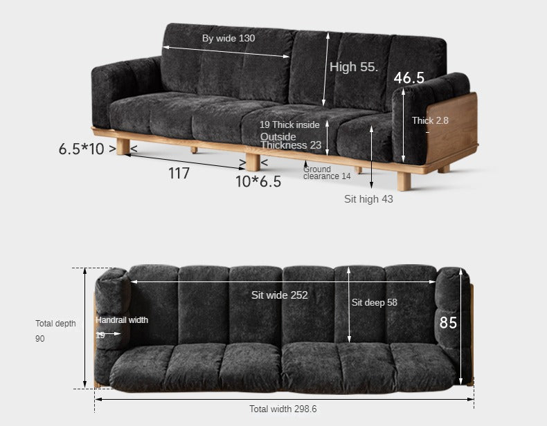 Black Walnut, Ash Solid Wood Modern Down Straight Sofa