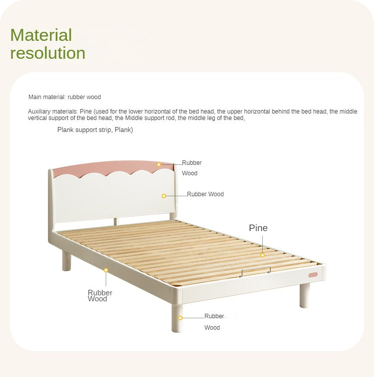 Rubber Solid Wood Cream Style Single Bed