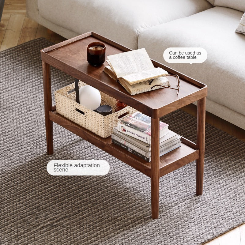 Black walnut solid wood narrow double layer side table