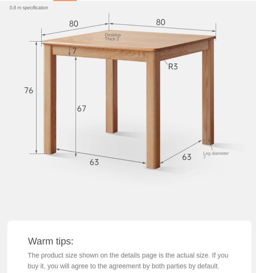 Oak solid wood square modern dining table