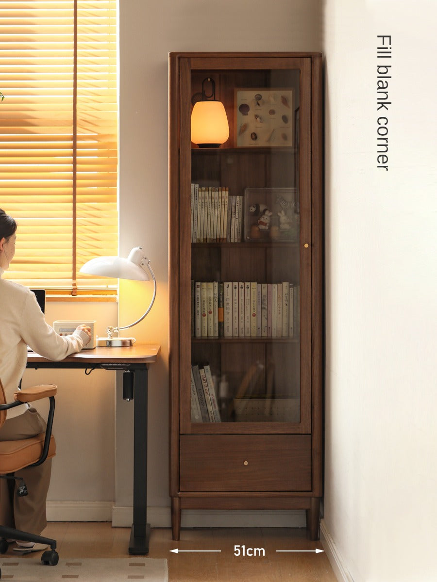 Black Walnut solid wood bookcase with glass door<