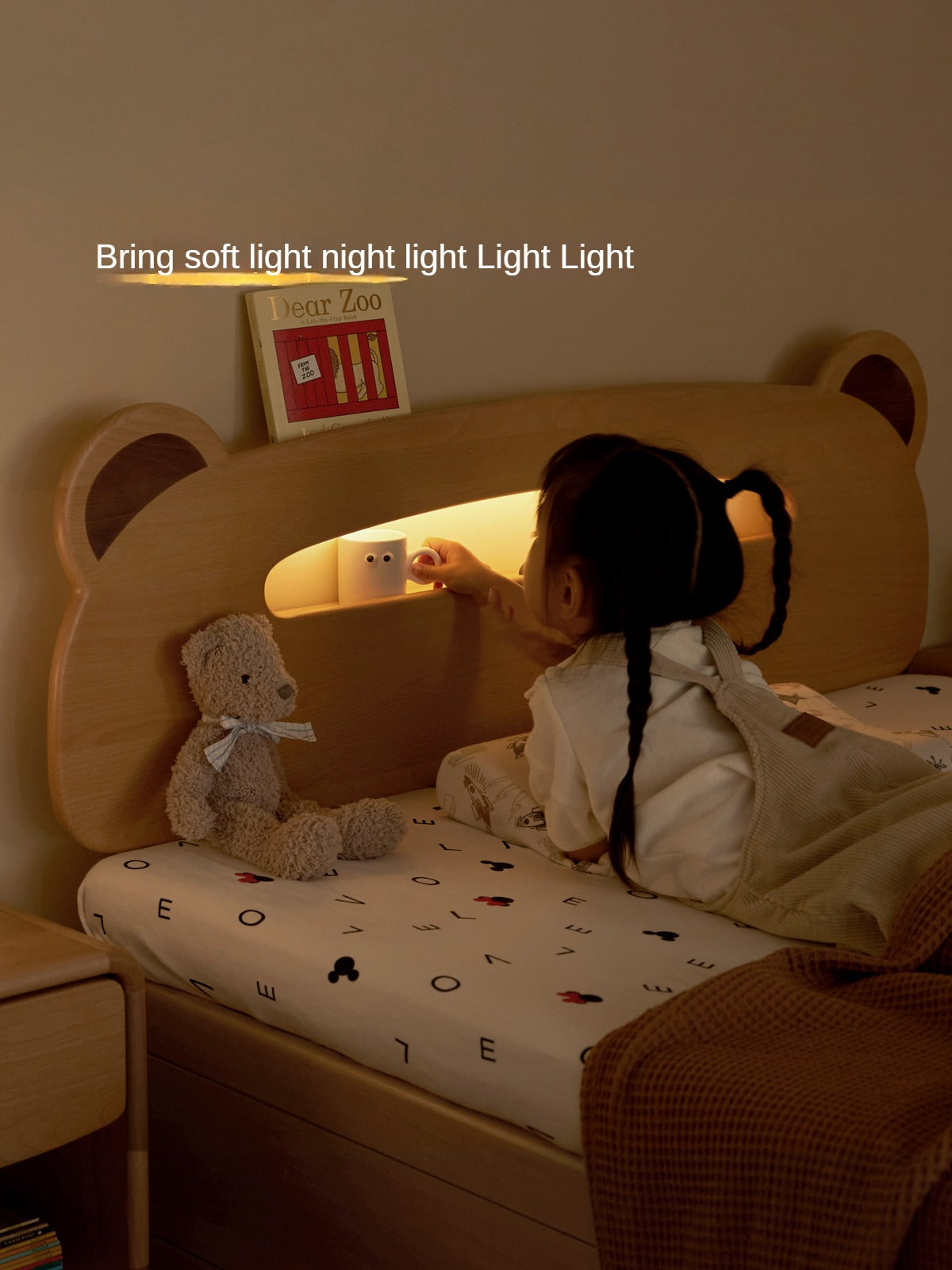 Bear night light box bed solid wood"