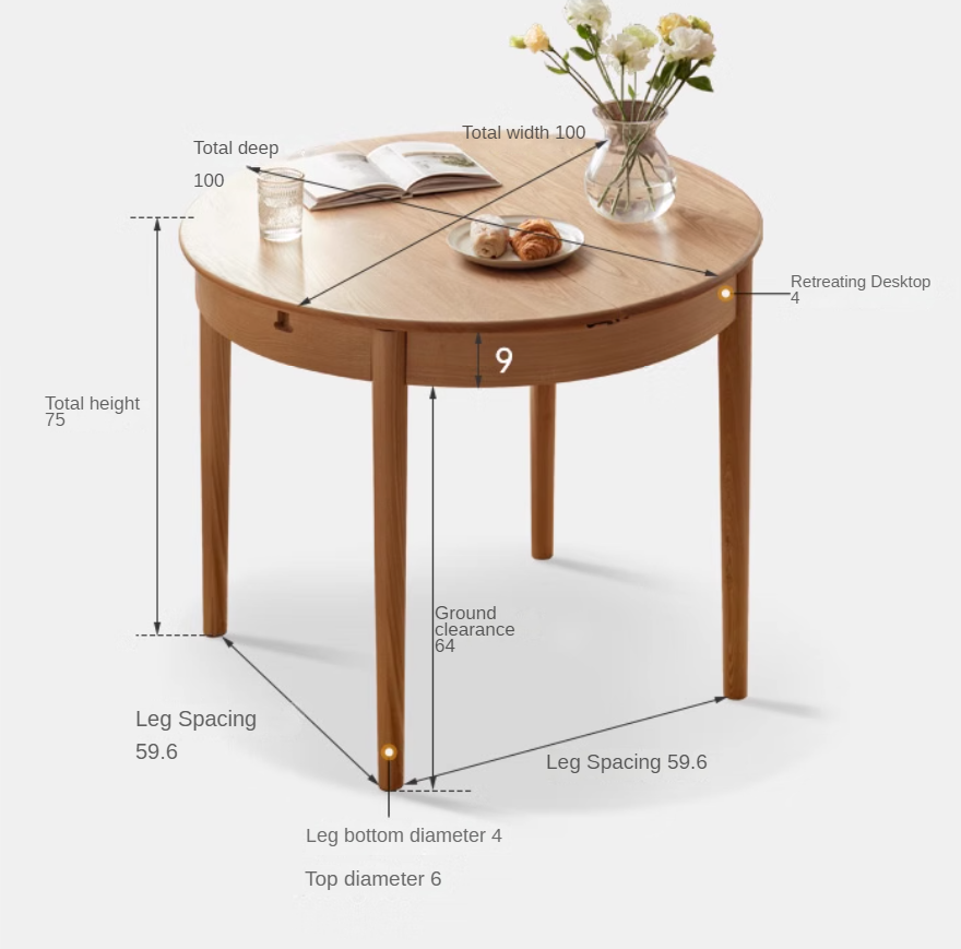 Oak, ash Solid Wood Retractable Round Dining Table