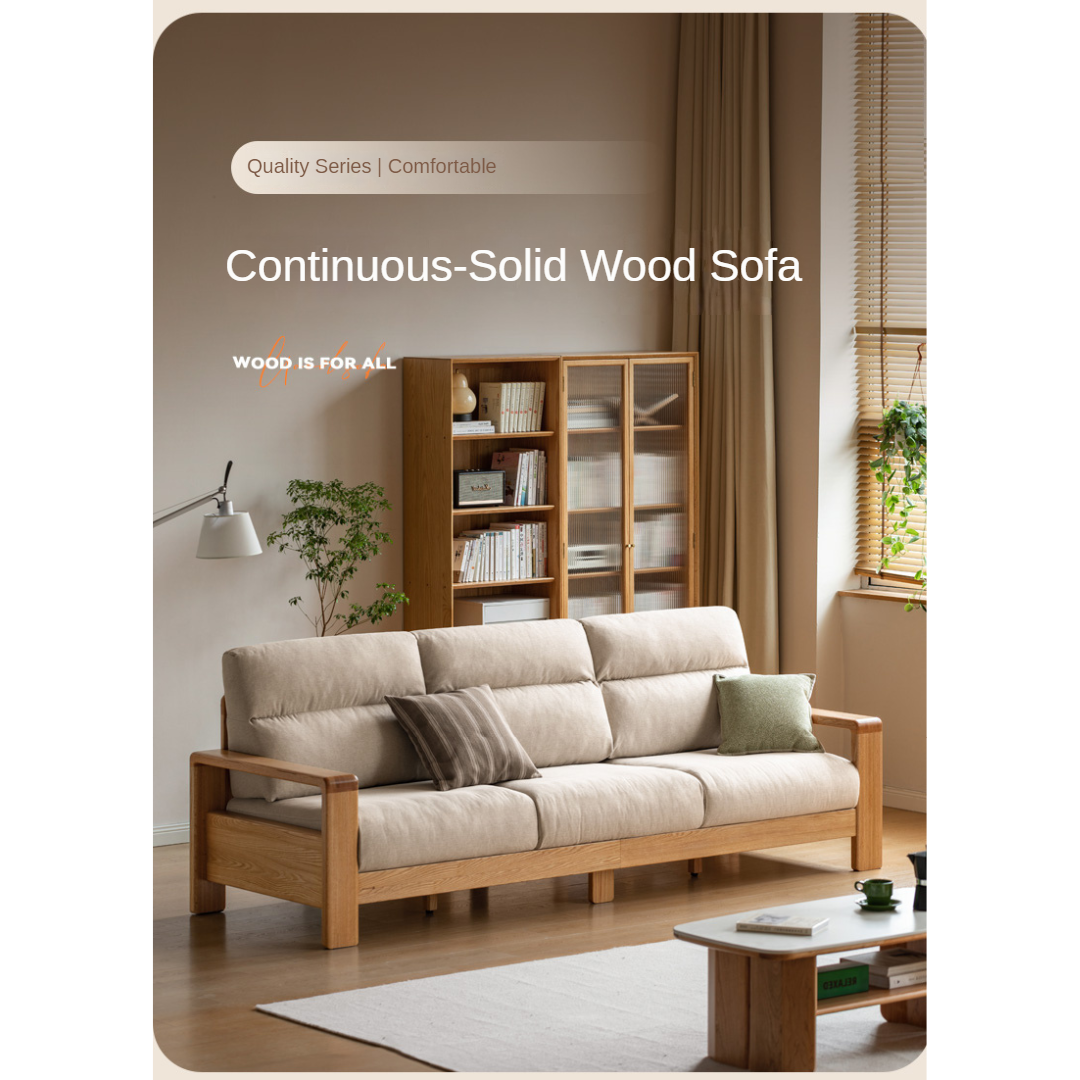 Oak Solid Wood Fabric Straight Sofa Modern