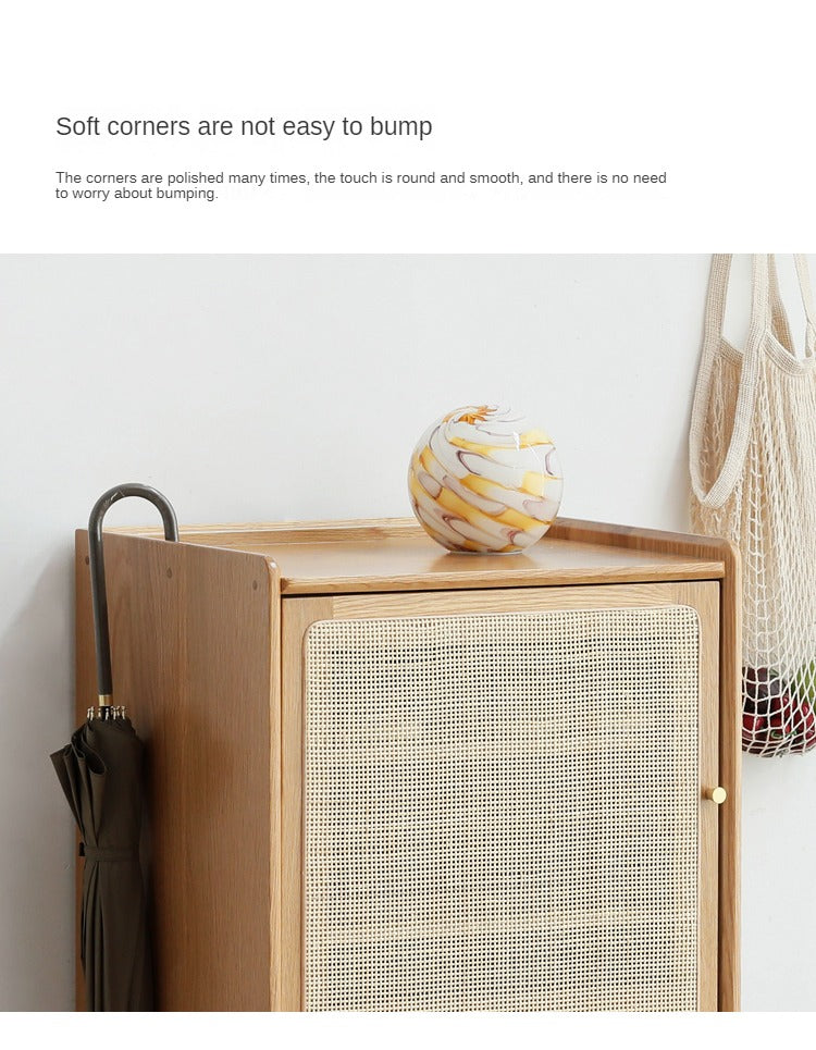 Oak solid wood shoe cabinet storage rattan: