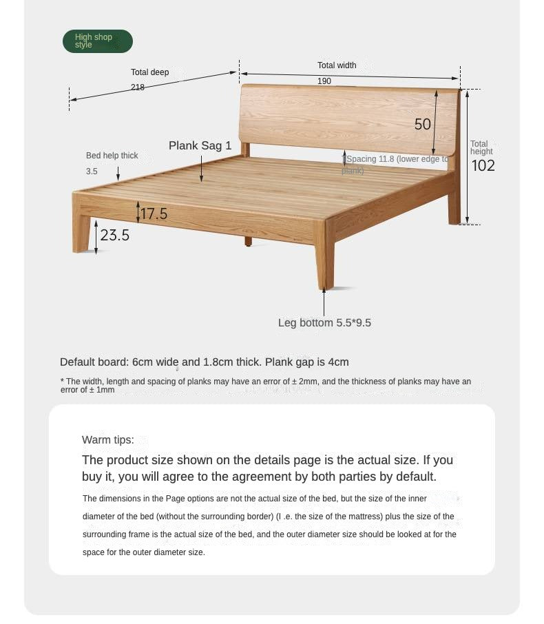 Oak Solid wood Bed Nordic Modern