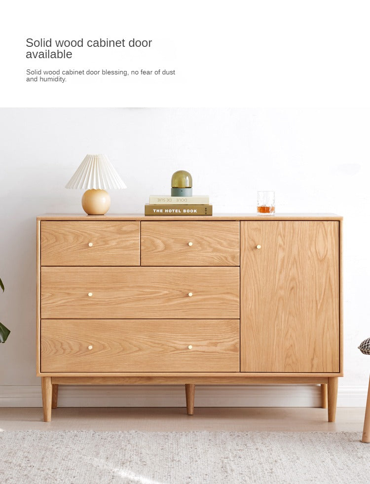 Oak solid wood six-drawer rattan storage cabinet)
