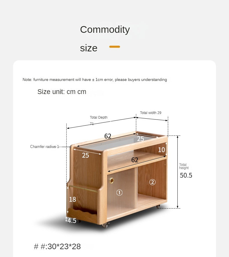 Oak, Poplar, Black walnut solid wood mobile glass side table: