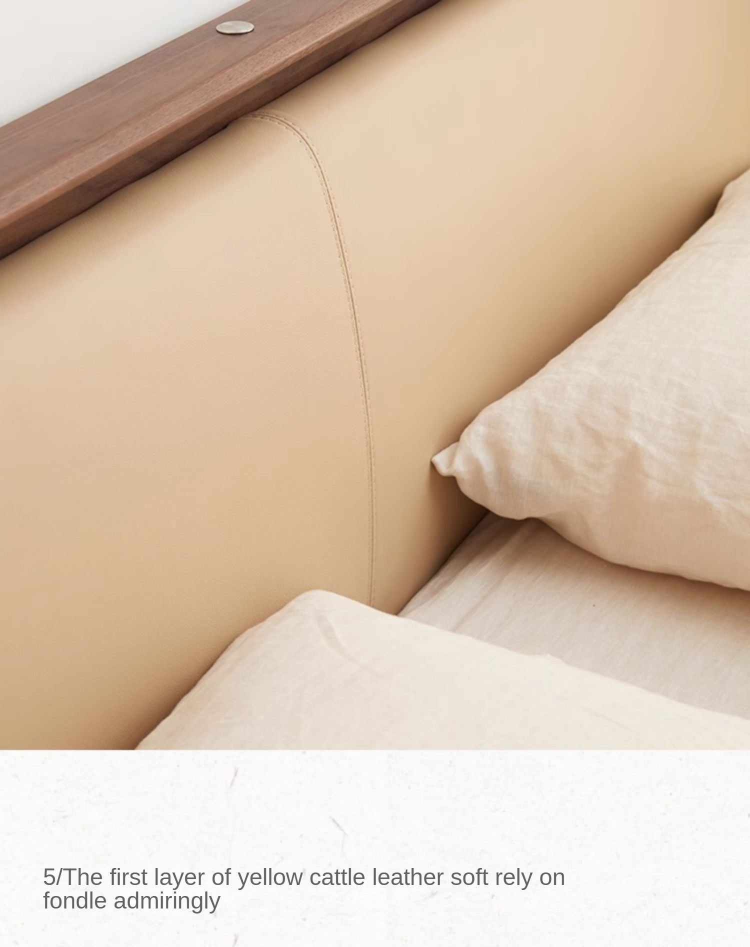 Ash solid wood leather soft bed<