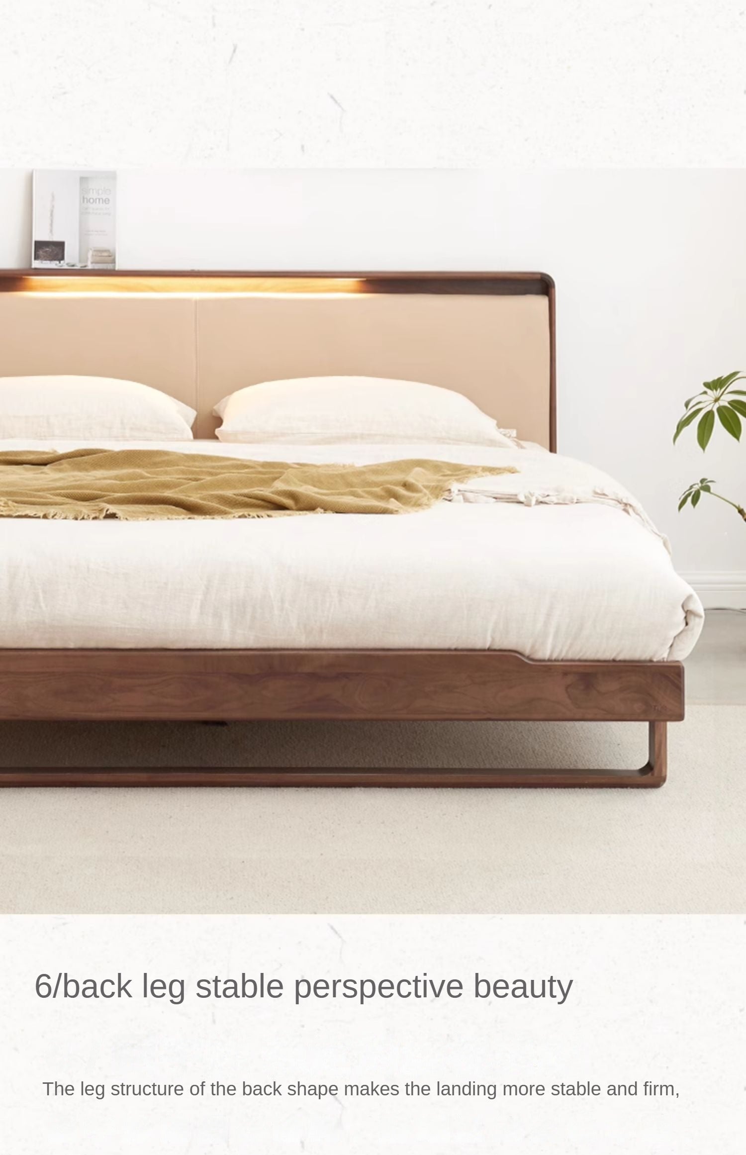 Ash solid wood leather soft bed<