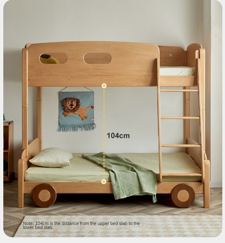 Beech solid wood children's Bunk Bed cartoon car Bed.