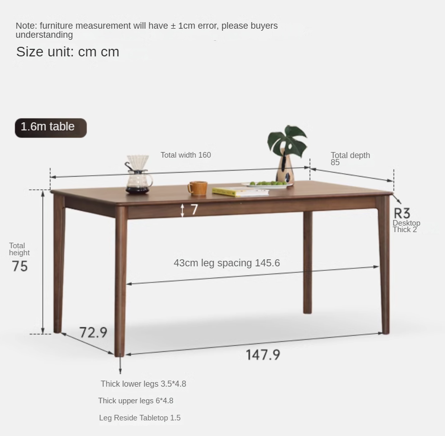 Black walnut solid wood Italian light luxury dining table