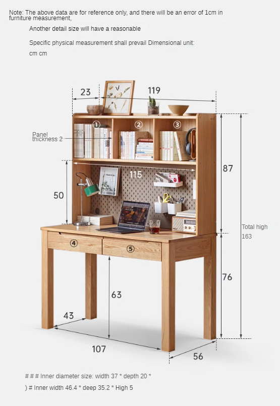 Oak Solid Wood Desk Bookshelf Integrated Simple Writing Desk