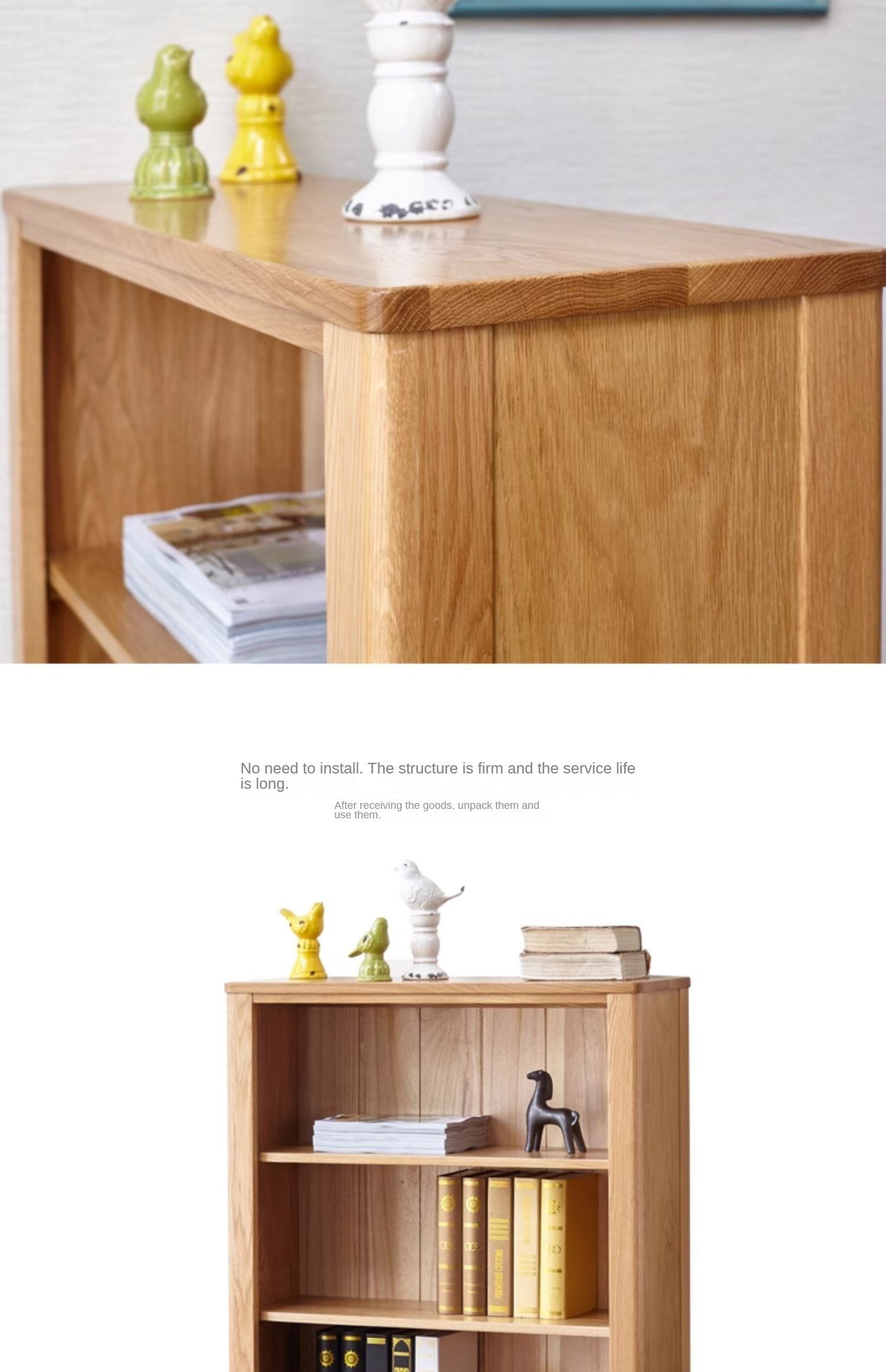 Oak solid wood Nordic simple small bookshelf