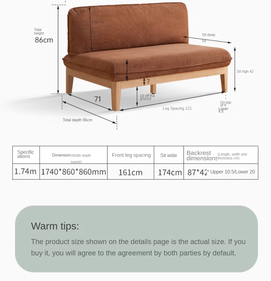 Oak Solid Wood Fabric Sofa)