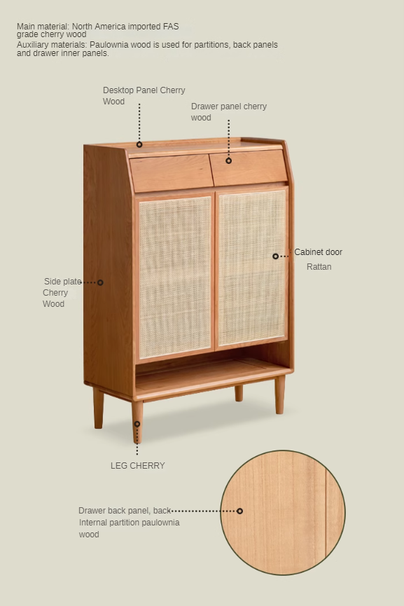 Сherry solid wood rattan locker shoe cabinet