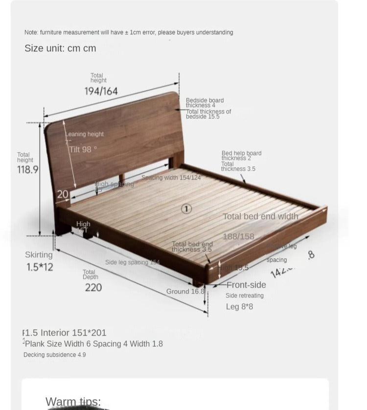 North American Black walnut Ash solid wood bed simple high head.