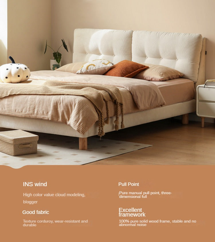 Fabric Bed Cream Style Modern Soft Bed