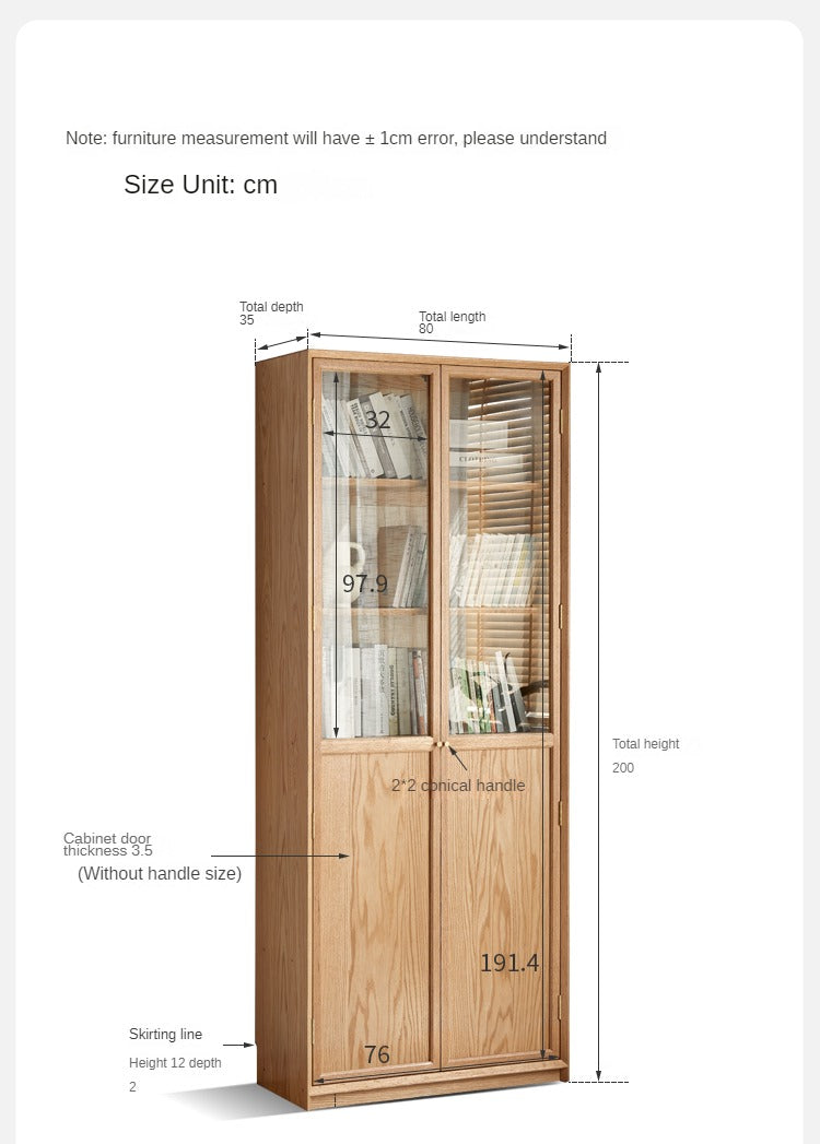 Oak solid wood bookcase glass door