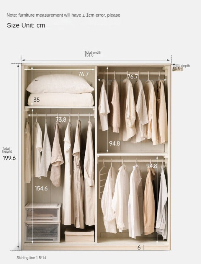 Solid wood sliding door wardrobe cream style