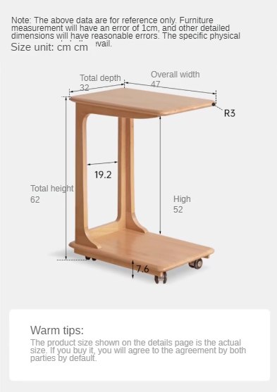 Beech solid wood mobile side table